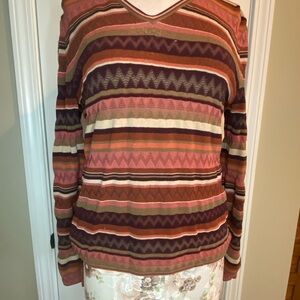 Doncaster Brown and Orange V-Neck Sweater with Fair Isle Pattern